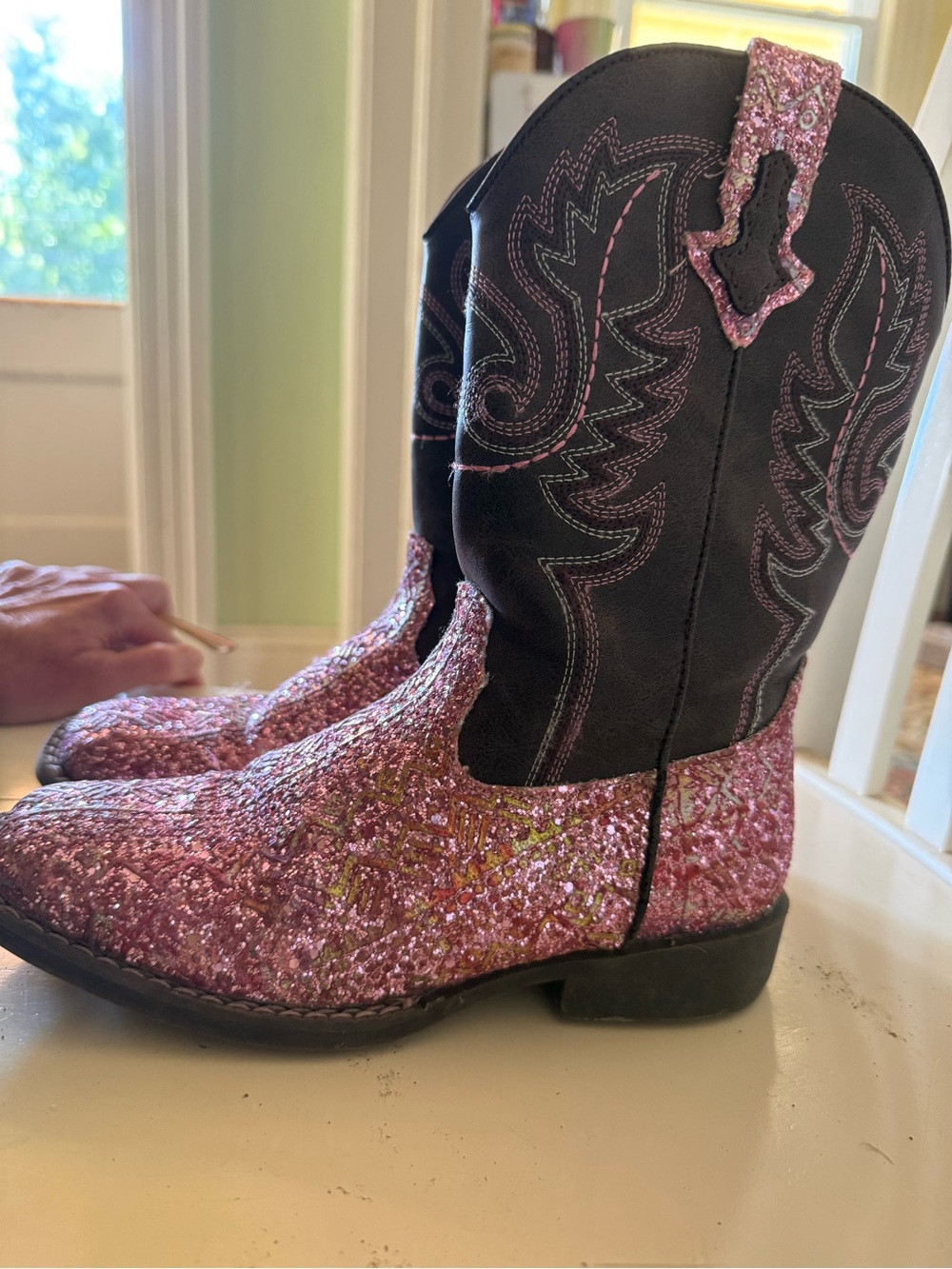 Kids Pink Glitter Western Boots - Classic Cowboy Style